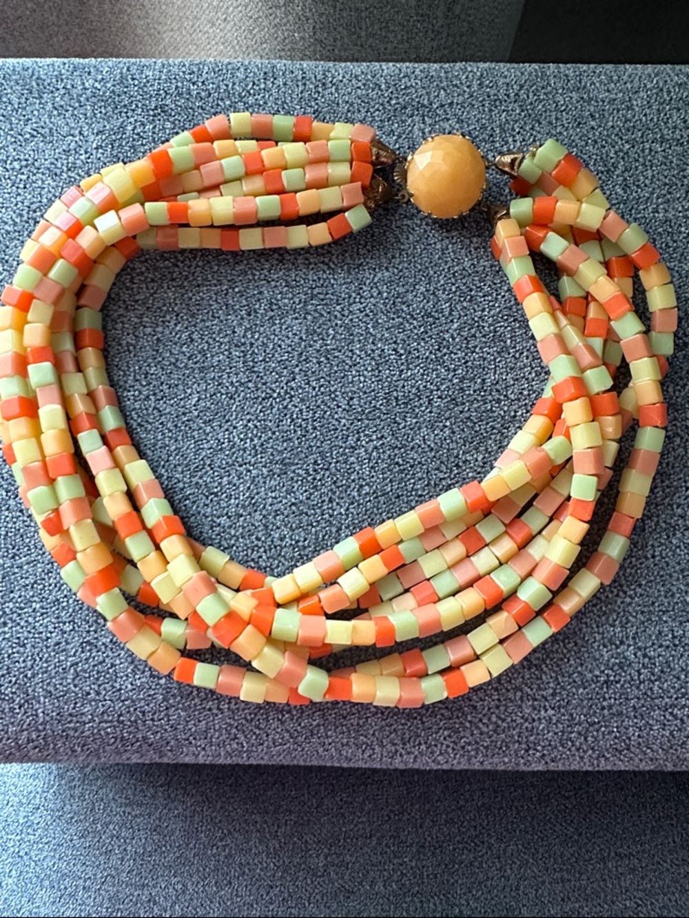 Vintage Multistrand Pastel Beaded Necklace - Yellow, Peach & Mint